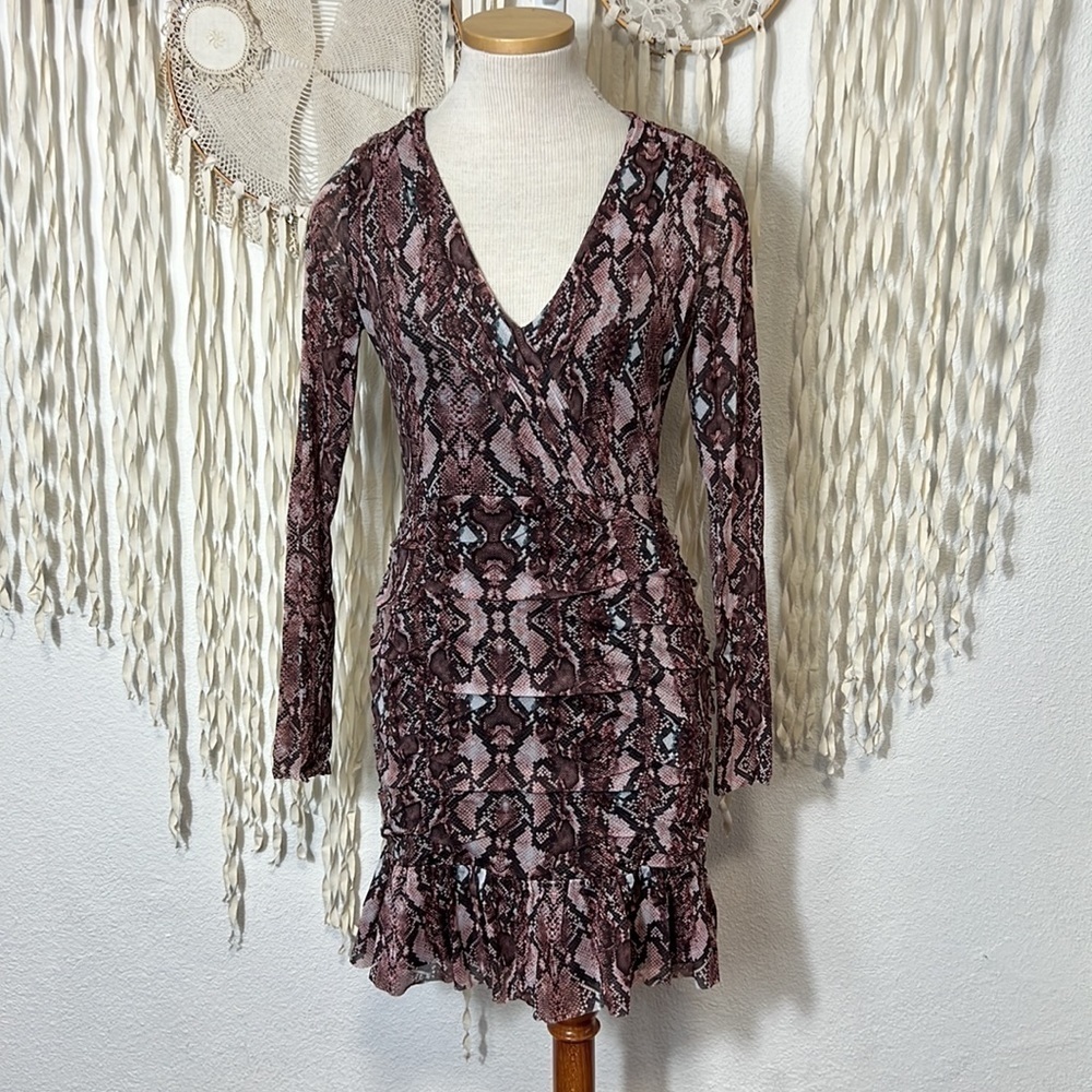 Parker Pink Gray Snakeskin Printed Ruched Bodycon Dress Size 8